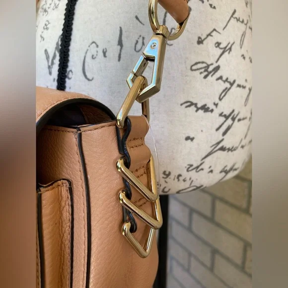 Rebecca Minkoff Tan Pebbeled Leather Saddle Bag Studded Crossbody Purse - Picture 9 of 17